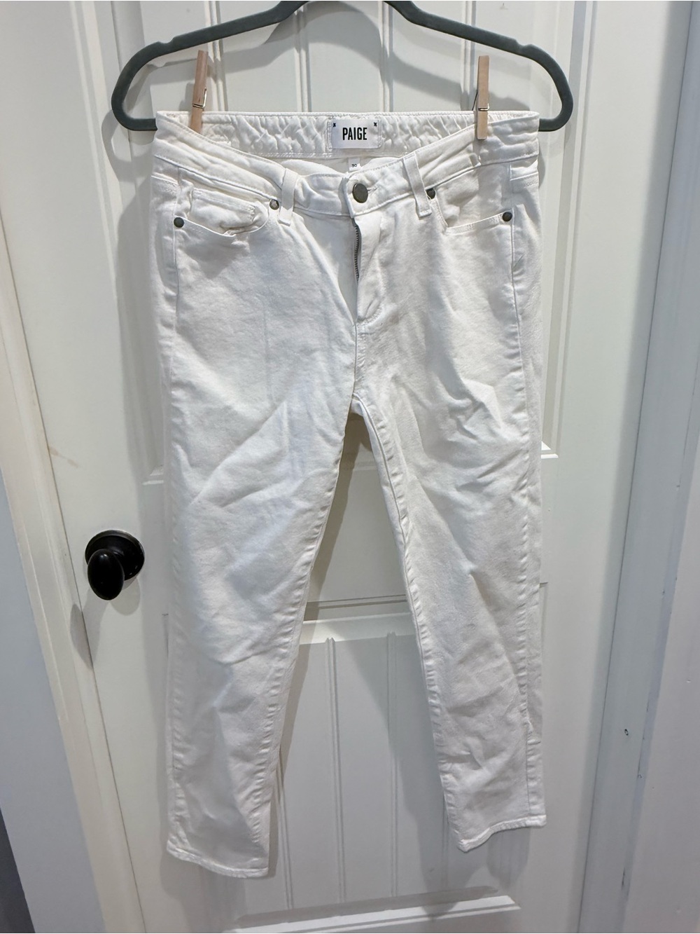 PAIGE White Ankle Crop Slim Jeans